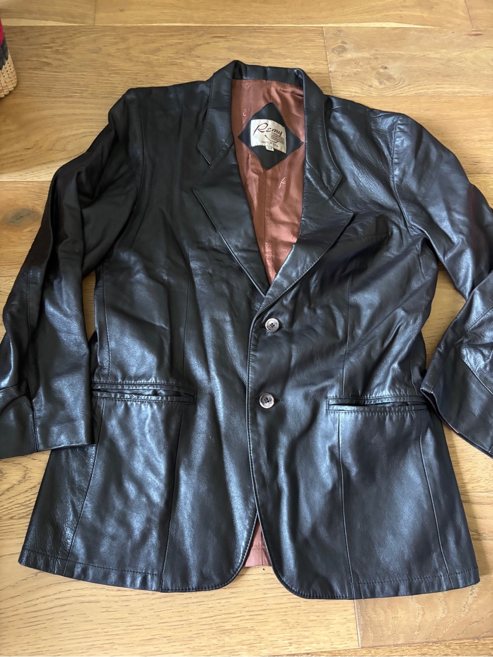 Remy leather blazer jacket black mens 42
